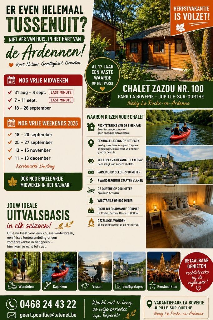 Knus chalet rechtstreeks aan eigenaar aan betaalbare prijzen, Jupille sur ourthe, Province de Luxembourg