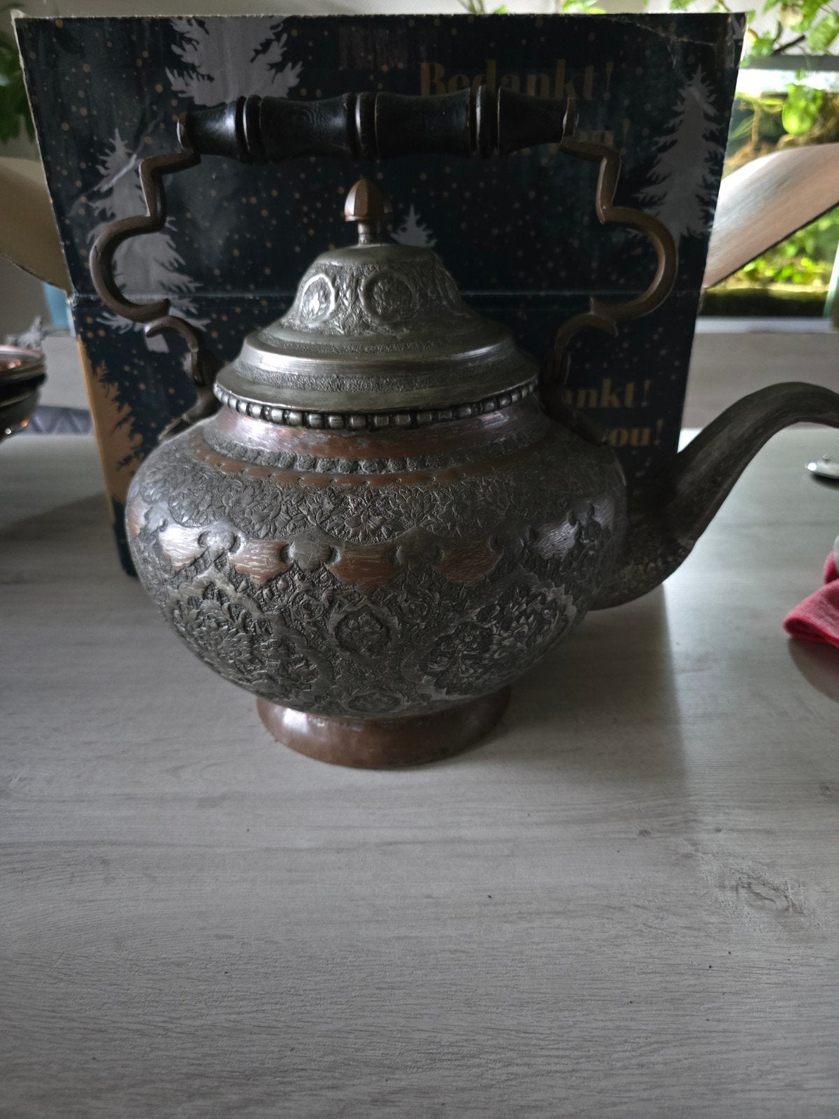 Antieke koperen theepot met fijn handwerk, Antiek en Kunst, Ophalen