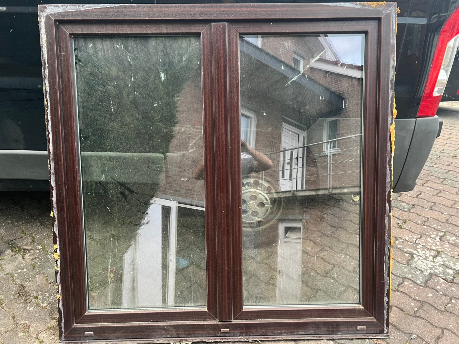 Châssis fenêtre pvc double ouvrant acajou/blanc 1m56x1m54, Bricolage & Construction, Enlèvement, Comme neuf
