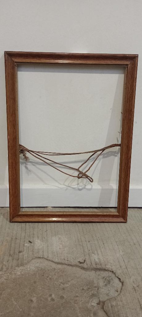 Cadre vide ancien Bois Massif Patiné–28x40, c50, Enlèvement, Utilisé, Bois