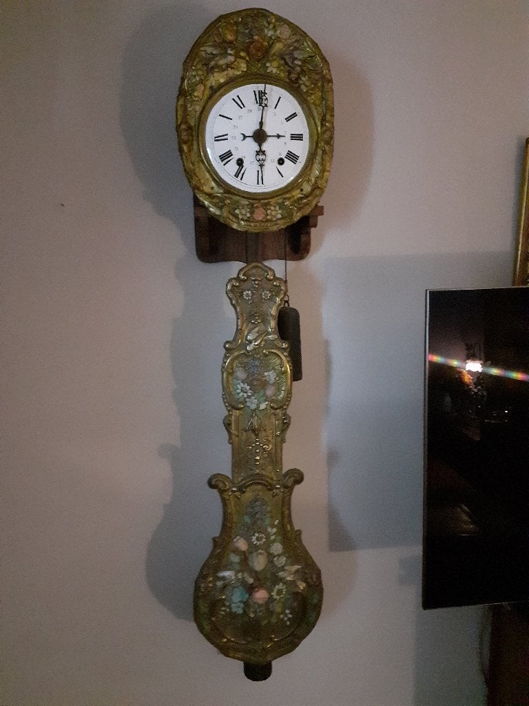 COMTOISE met polychroom beschilderde bloemen Prijs: € 950, Maison & Meubles, Accessoires pour la Maison | Horloges, Antique, Enlèvement
