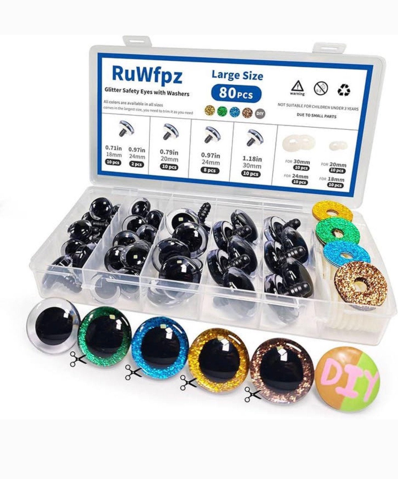 Glitter oogjes 80x 18-30mm ogen dieren Zwart - breien haken, Zwart, Nieuw, Ophalen of Verzenden, Kunststof