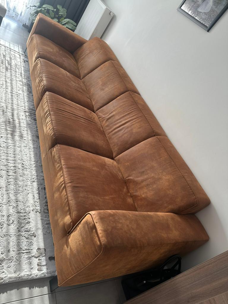 Cognac kleur lange bank ven Prenuptia, Ophalen, Gebruikt, 300 cm of meer, Stof