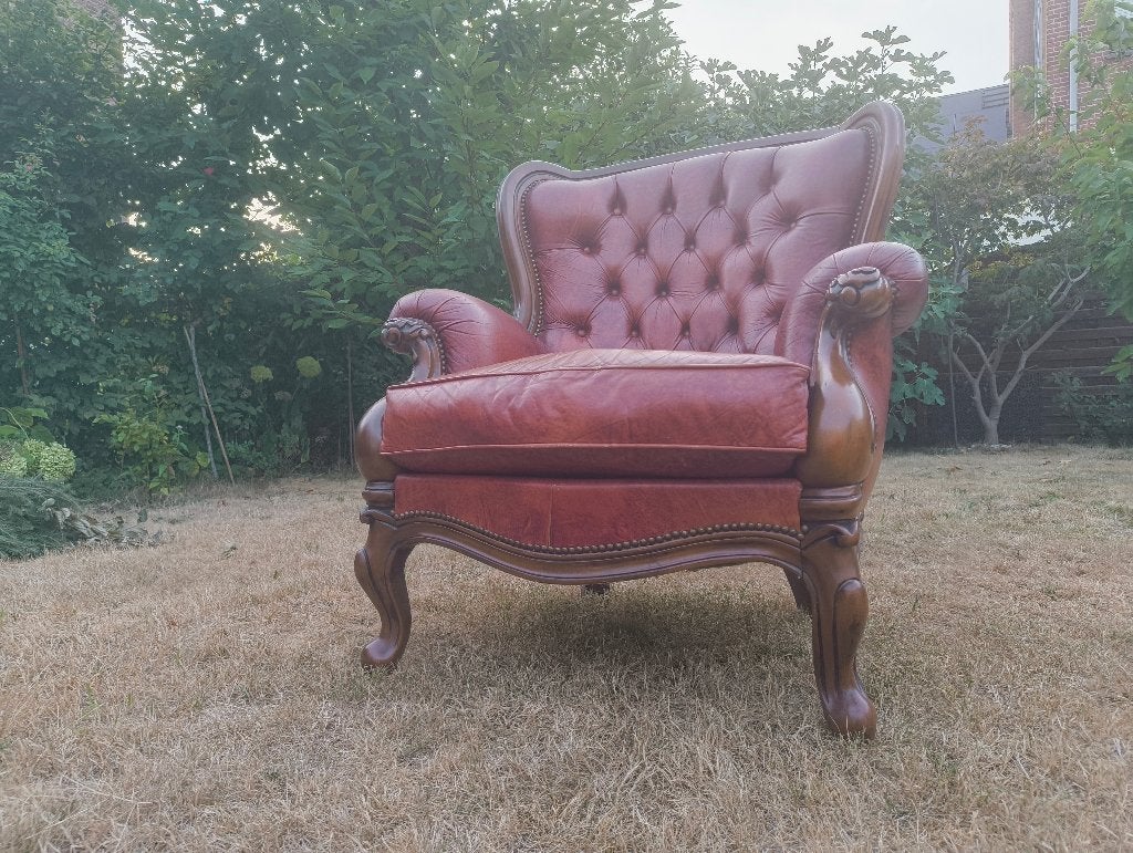 Luxe Chesterfield oorfauteuil van echt leer – bourdeaux, Ophalen
