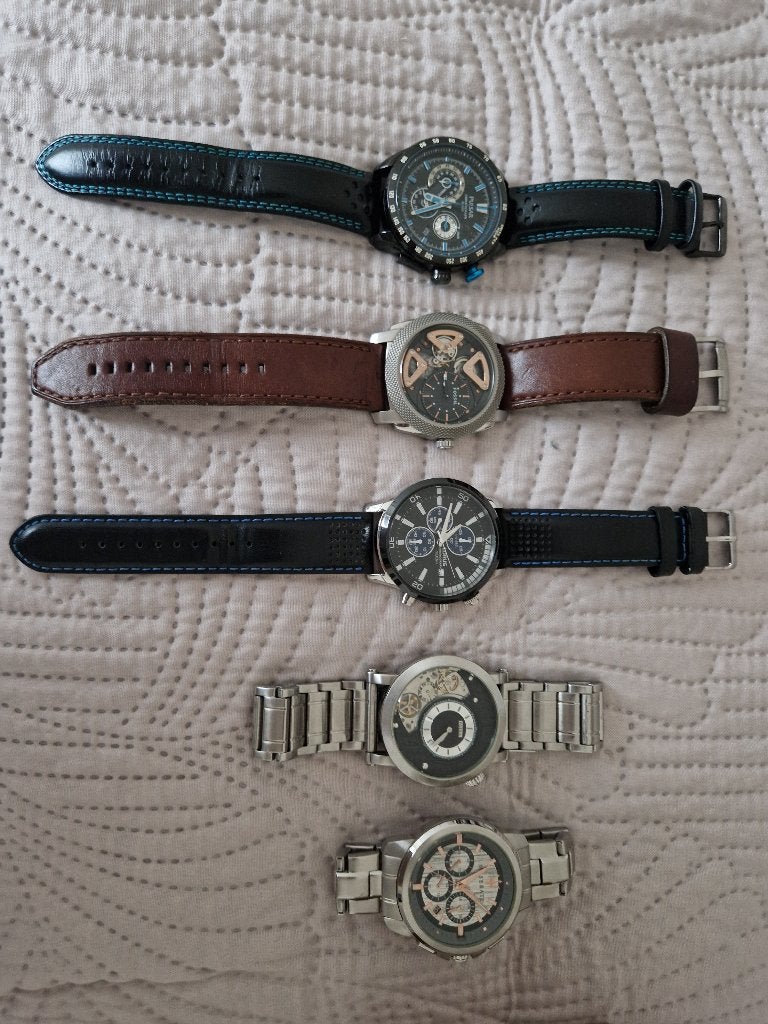 Montre, Leer, Staal, Polshorloge, Zo goed als nieuw