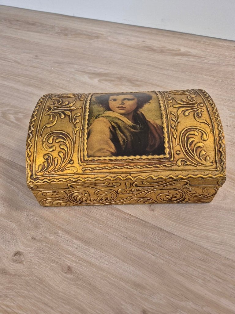 Vintage Italiaans Florentijns houten verguld kistje, Antiek en Kunst, Ophalen