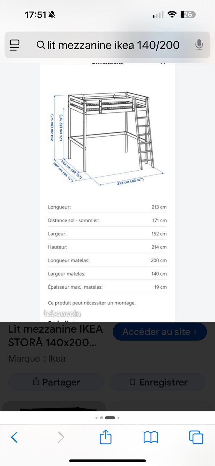 Lit mezzanine 140/200, Enfants & Bébés, Enlèvement, Comme neuf, Lit mezzanine
