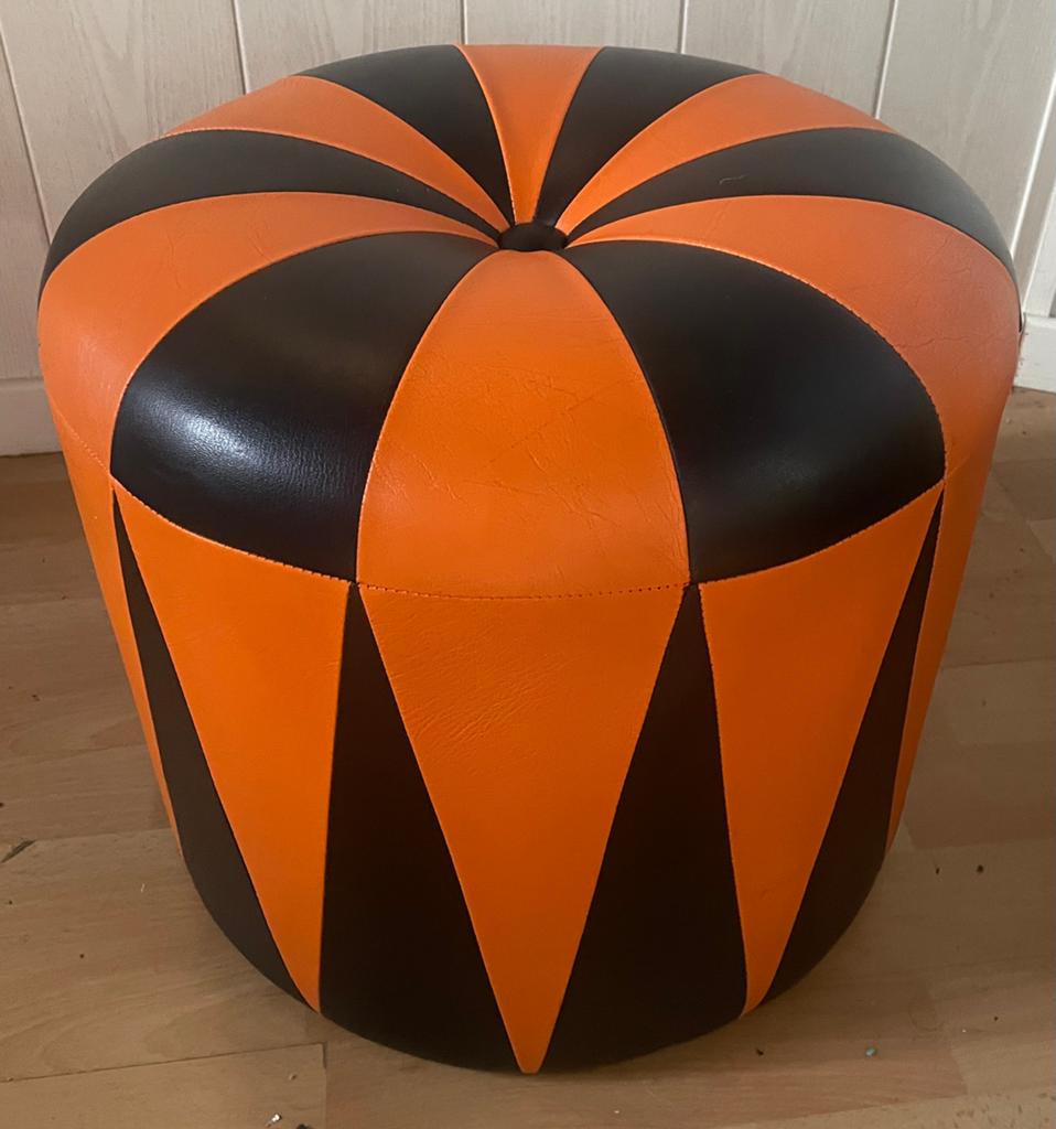 Vintage poef retro design oranje zwart space age, Ophalen of Verzenden