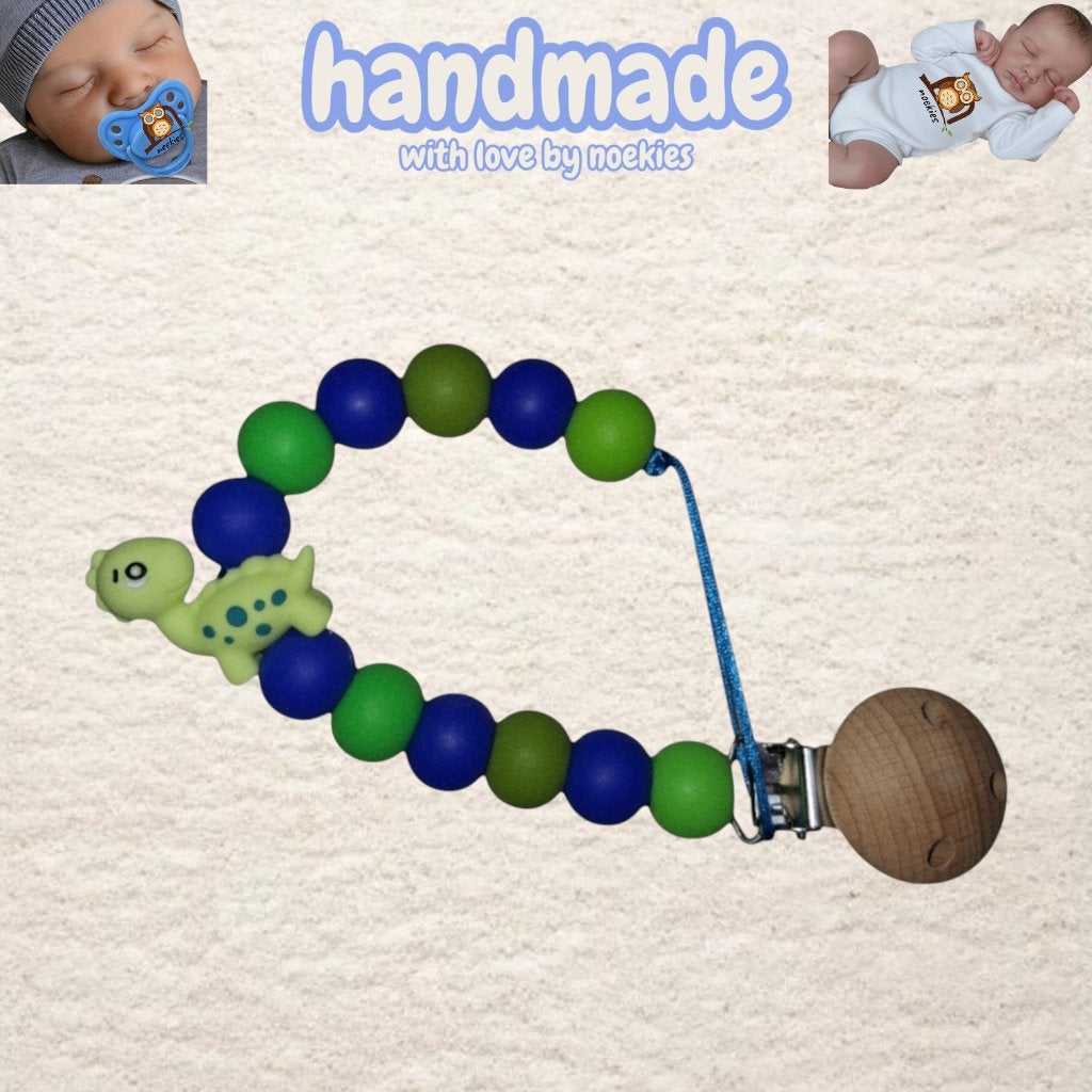 noekies speenkoord dino stippel blauw groen nr 25, Kinderen en Baby's, Kraamcadeaus en Geboorteborden, Verzenden, Nieuw, Kraamcadeau