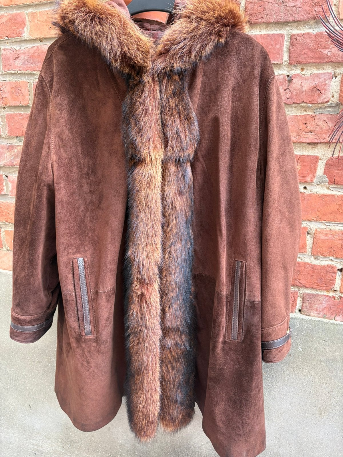 EL CORTE INGLÈS vintage suède mantel met capuchon (44/46), Ophalen of Verzenden, Zo goed als nieuw
