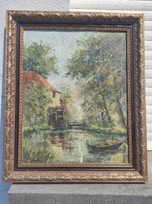 huile sur toile moulin a eau signe Phil HYDE, Ophalen of Verzenden, Doek