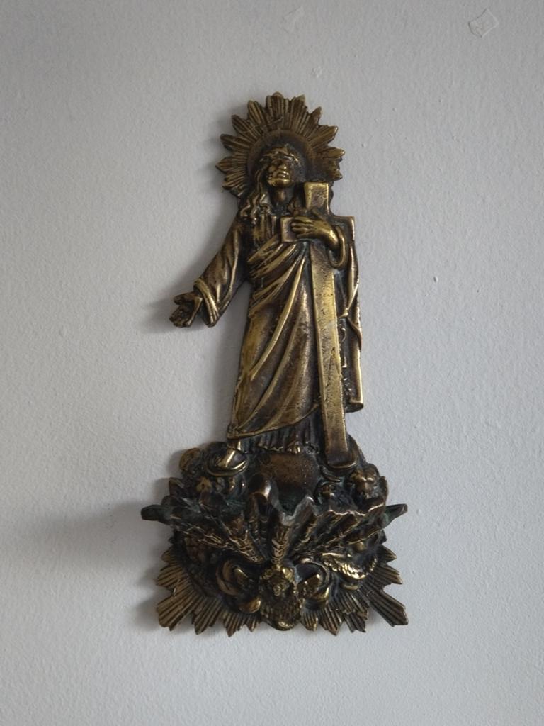 Oud - 19e eeuws massief bronzen wijwatervat, Antiek en Kunst, Ophalen of Verzenden