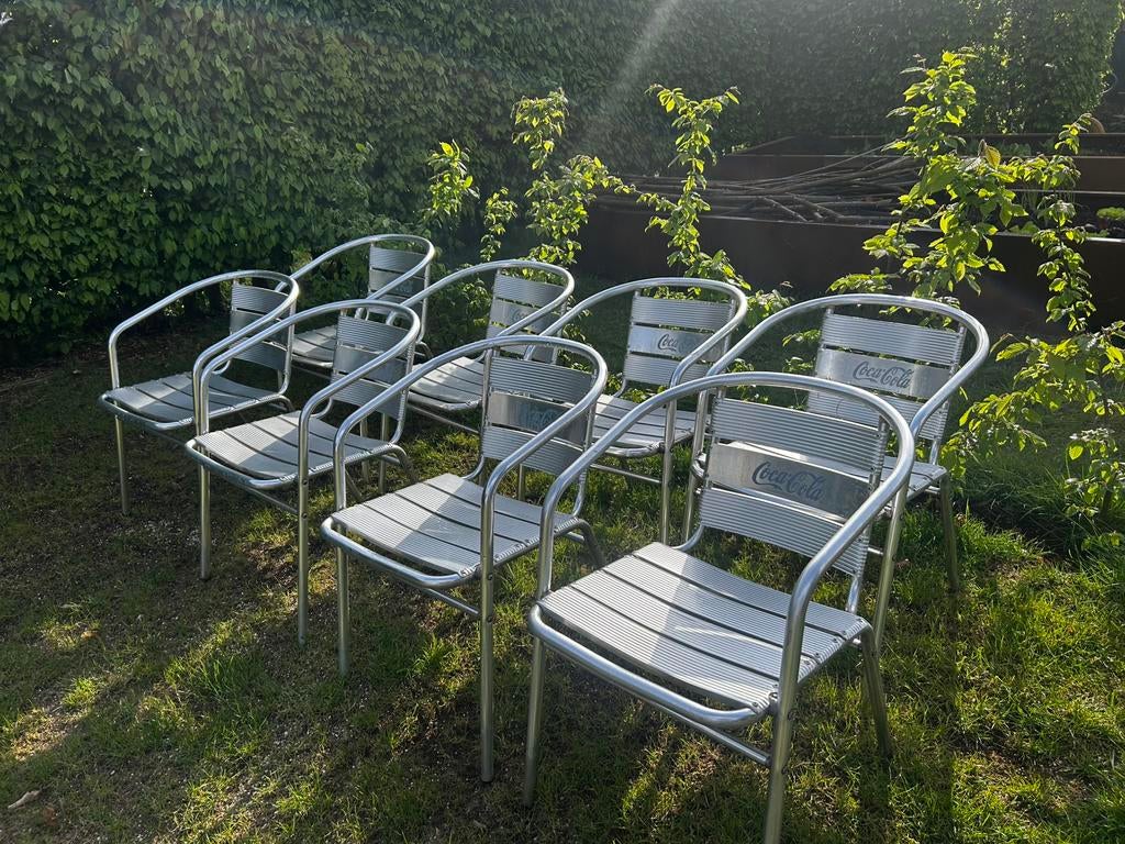 Set van 8 Coca-Cola design terrasstoelen in aluminium, Enlèvement, Aluminium, Empilable