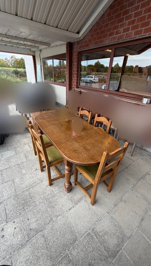 Grande table ovale en bois massif et 5 chaises en bois, Enlèvement, Comme neuf, Bois