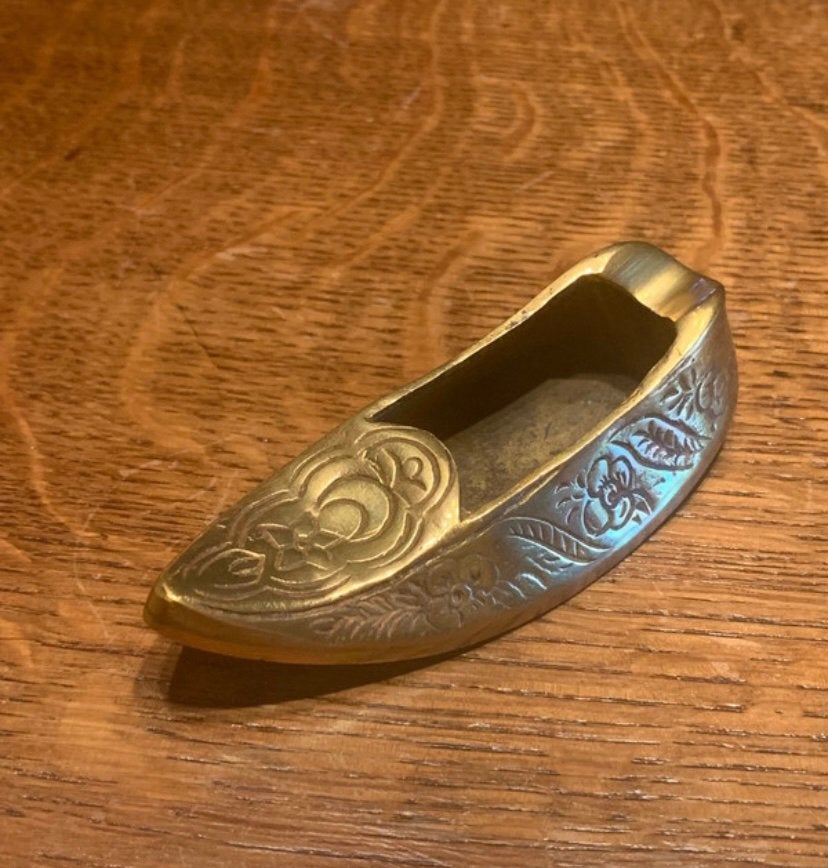 Vintage Brass Ashtray Shoe - India - antiek koperen schoen, Ophalen of Verzenden