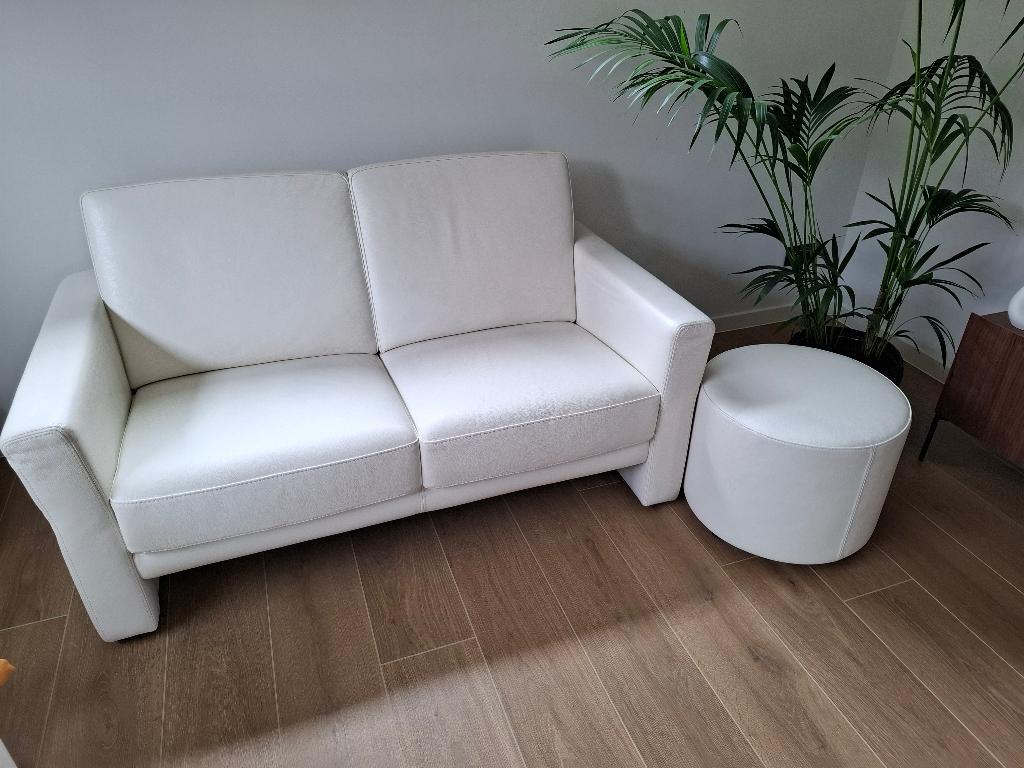 Lederen wit/beige zetel, Huis en Inrichting, Zetels | Zetels, Ophalen, Minder dan 75 cm, 150 tot 200 cm, Leer