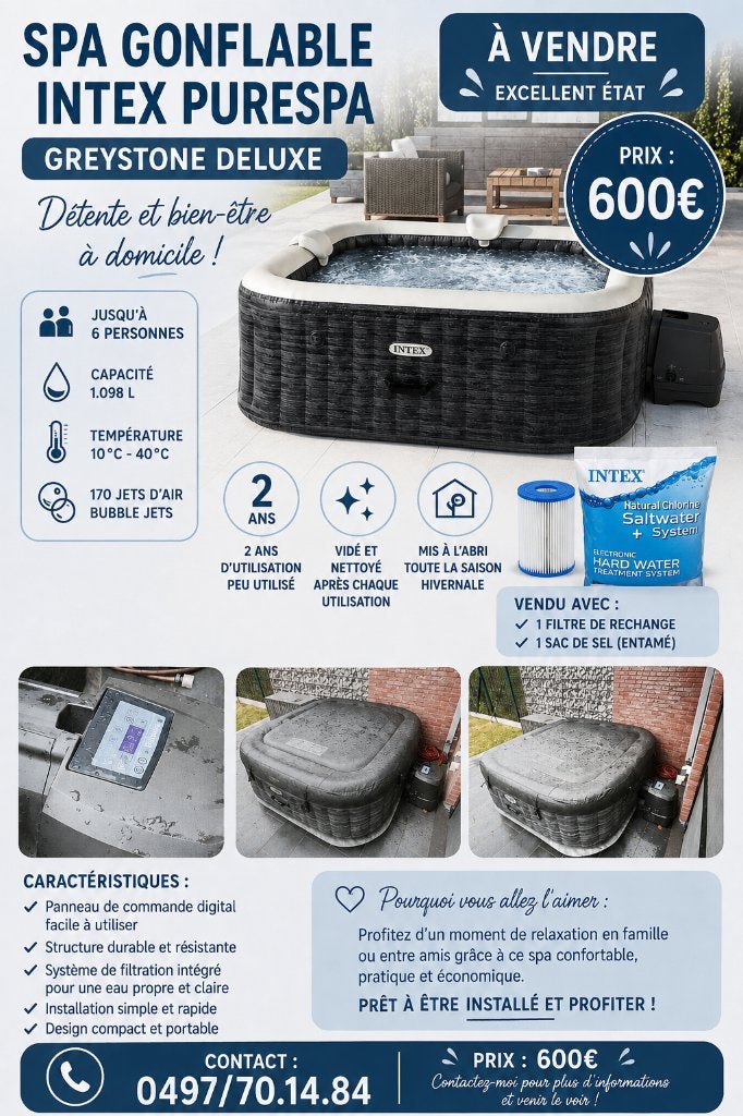 Jaccusi Intex 6 personnes comme NEUF, Jardin & Terrasse, Enlèvement, Comme neuf, Tapis de sol, Gonflable