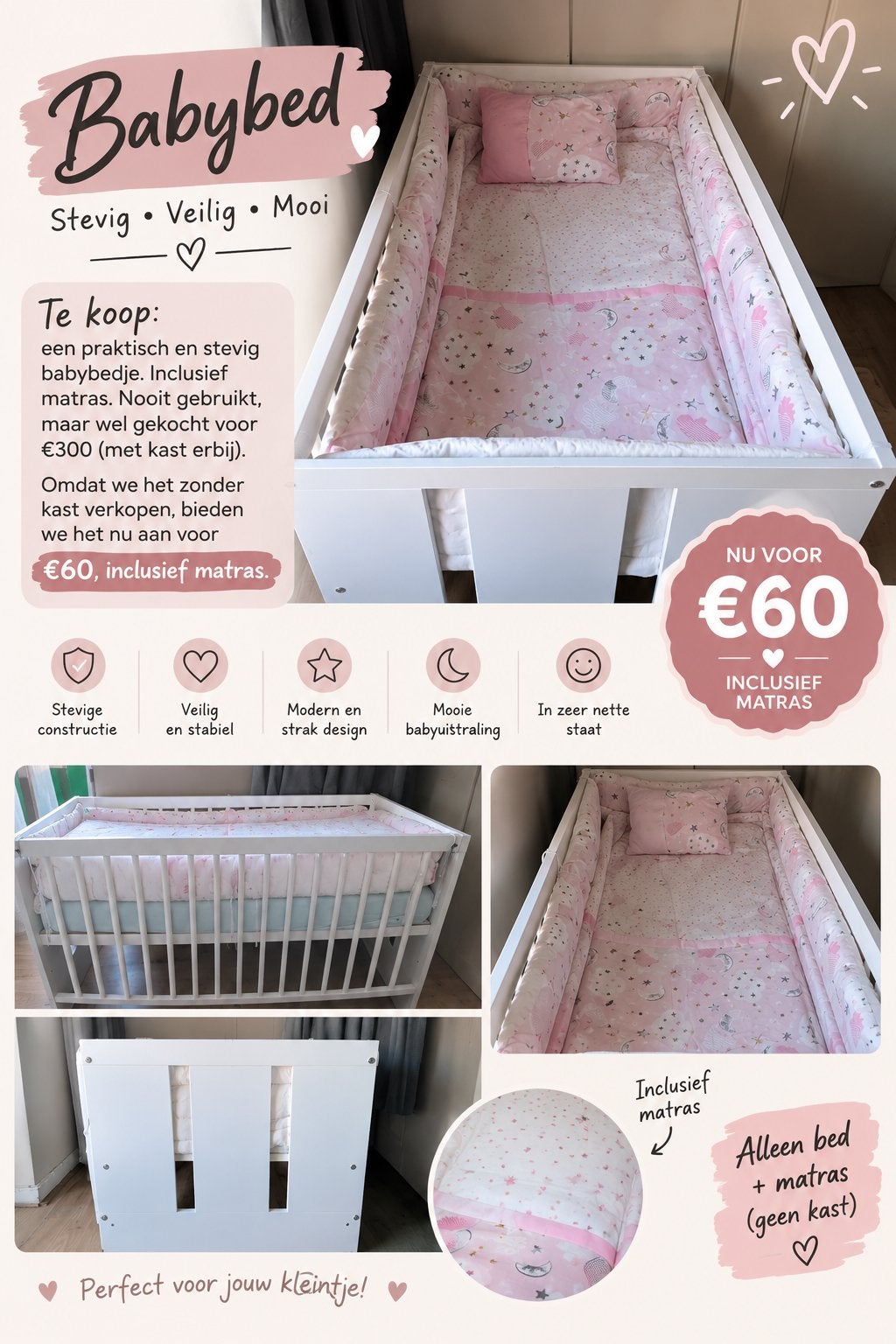 Lit bébé à vendre — 65€, matelas compris, Enlèvement, Neuf, Lit