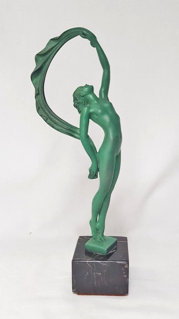 Danseuse Art Déco GUERBE., Vert, Statue, Enlèvement ou Envoi, Art deco
