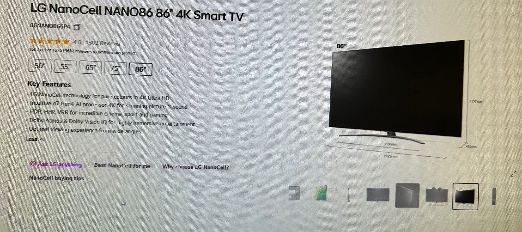 Led TV LG nano 86 inch, Audio, Tv en Foto, Televisies, Ophalen, LED, 120 Hz, Zo goed als nieuw
