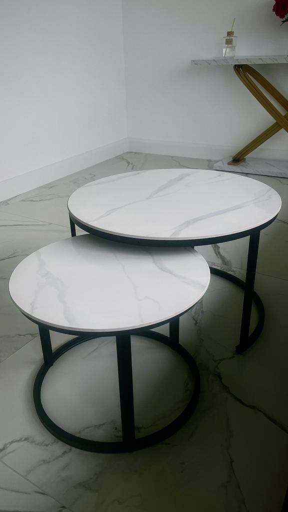 Tafel    keramisch marmerlook – 70 & 50 cm, Huis en Inrichting, Tafels | Salontafels, Ophalen, Zo goed als nieuw