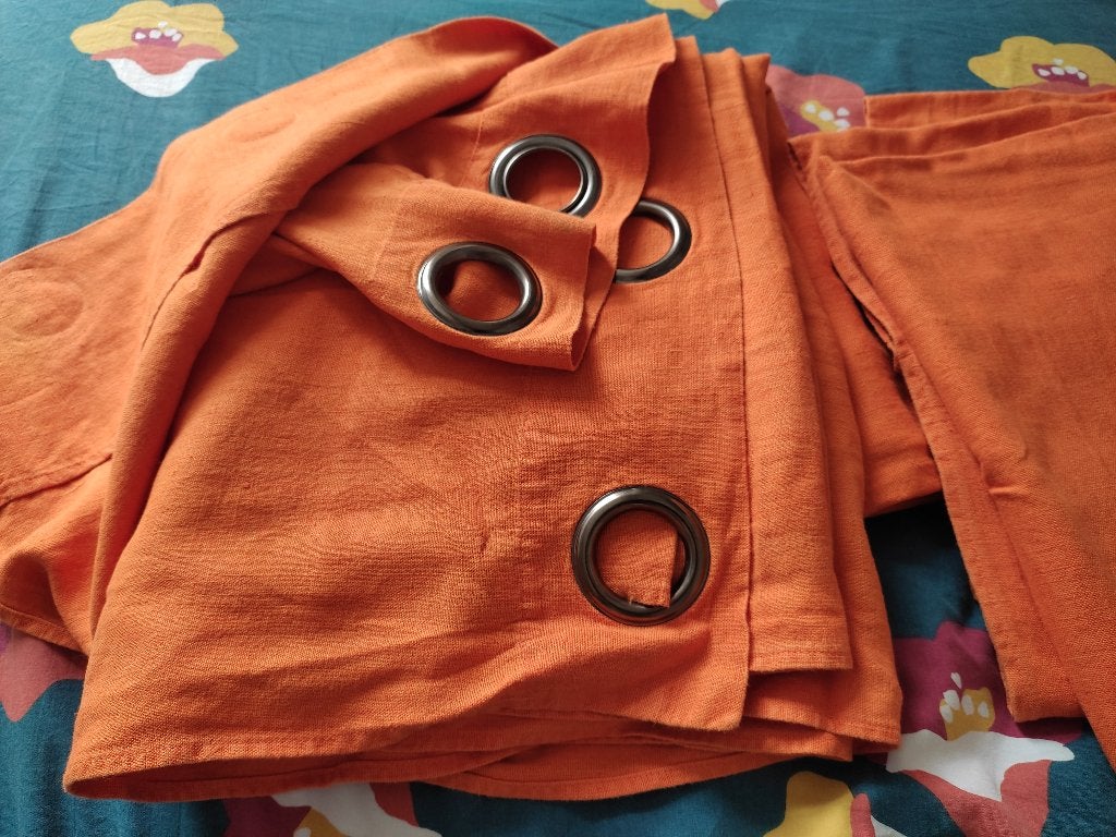 Rideaux en lin orange, 274 cm, Avec anneaux, Enlèvement, Coton