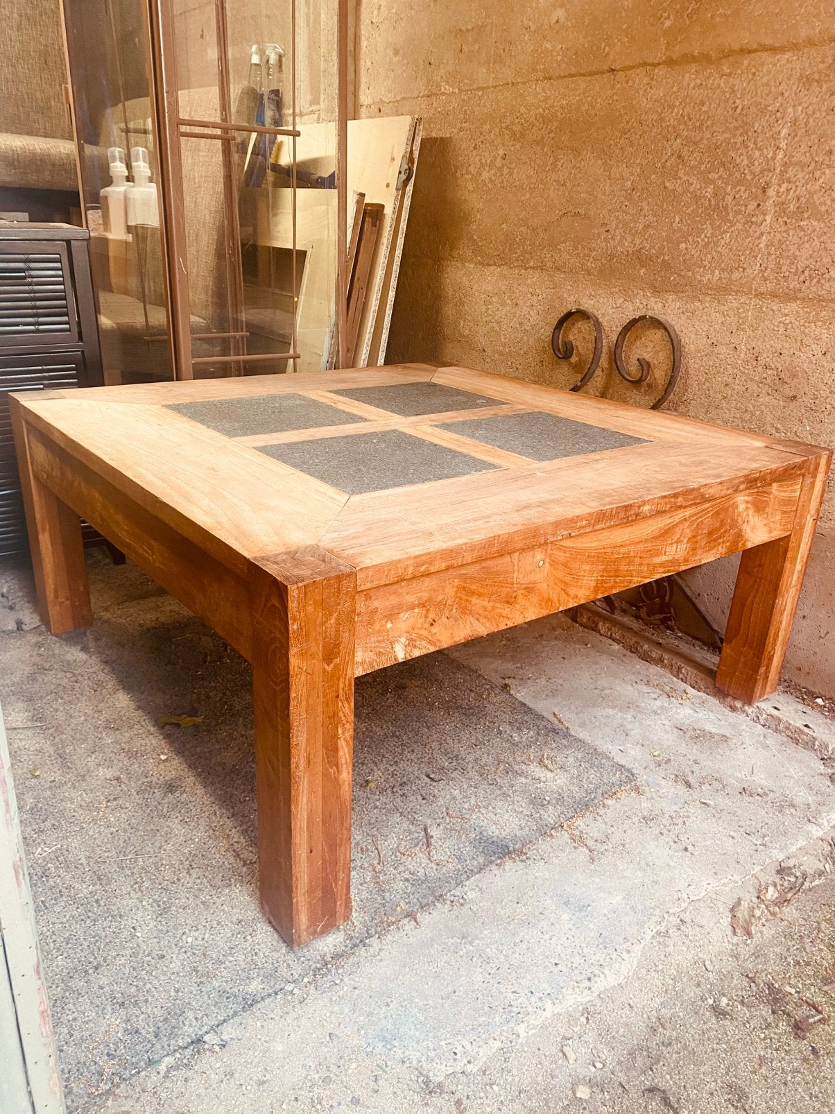 Salontafel eiken en natuursteen, Maison & Meubles, Tables | Tables de salon, Comme neuf, Enlèvement