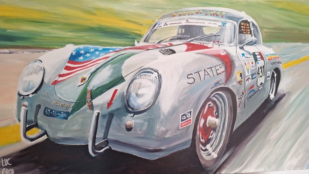 Décoration murale PORSCHE 356 A STATE OF ART PANAMERICA, Antiquités & Art, Signé, Peinture acrylique, Autres matériaux, Enlèvement