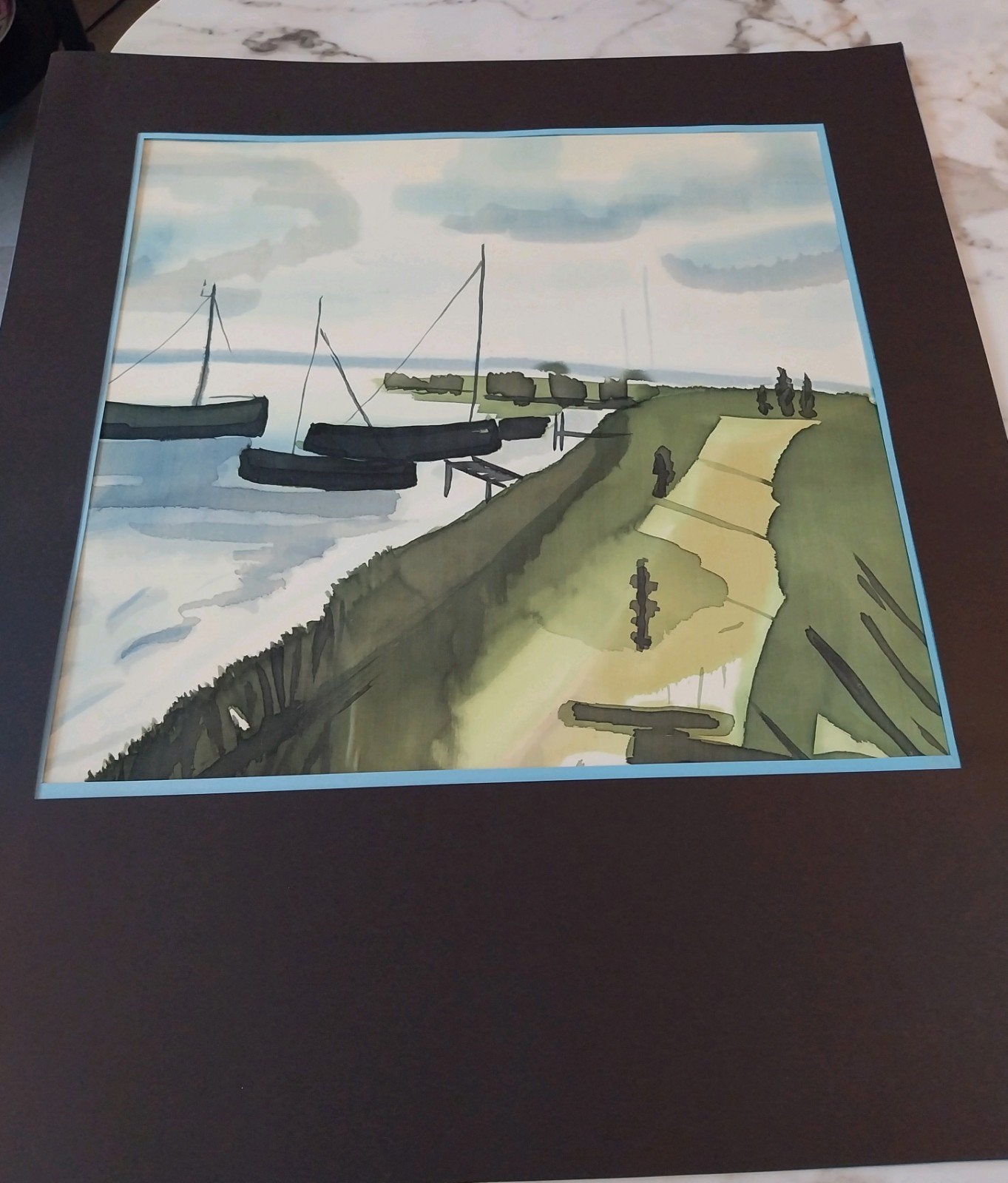 AQUAREL 39CM OP 39CM  ZONDER Passe-par-tout, Antiek en Kunst, Ophalen of Verzenden