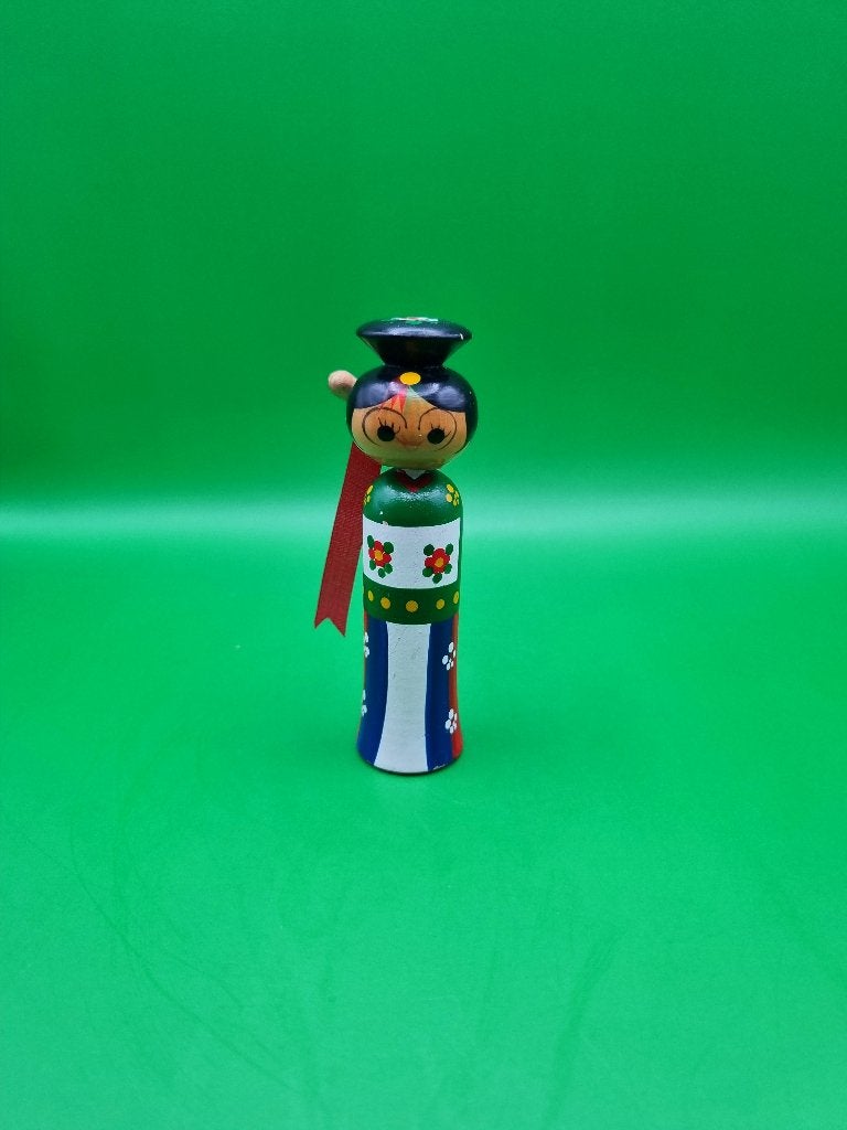 Vintage handgemaakte Koreaanse houten Hanbok Pop, Hout, Ophalen of Verzenden, Geschilderd, Meerkleurig