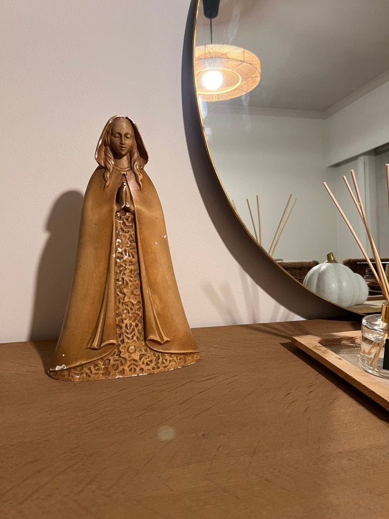 Statue de Marie, signée par H. Stevens, Antiquités & Art, Statue, Enlèvement ou Envoi, Brun, Gips