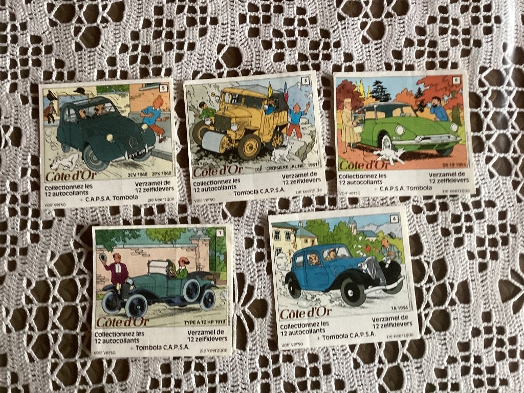 5 stickers kuifje  moeilijke reeks AXEL chocolat COTE D’OR, Enlèvement ou Envoi, Tintin, Utilisé
