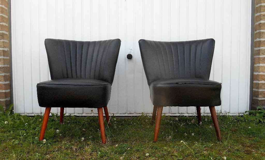 Originele Cocktail zeteltjes Expo '58 in zwarte skai, Antiek en Kunst, Kunst | Designobjecten, Stoel, Leer, Zwart, Handgemaakt