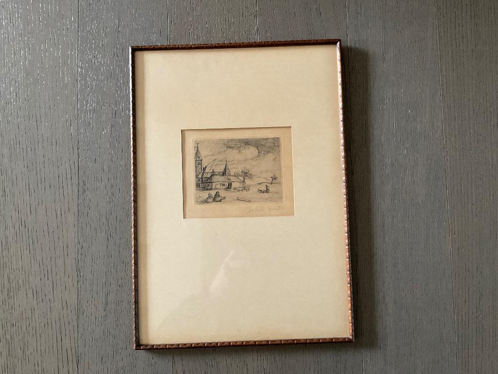 ets Jakob Smits 1855- 1928 Nederlandse - Vlaamse schilder, Antiek en Kunst, Kunst | Etsen en Gravures, Ophalen