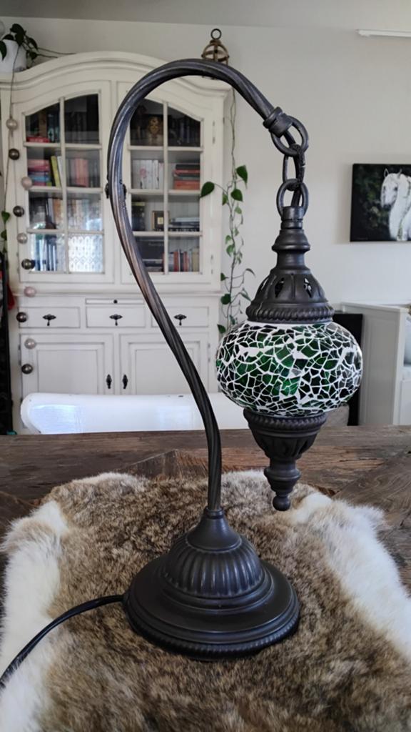Turks nachtlampje met groen mosaïk glas, Ophalen of Verzenden, Glas