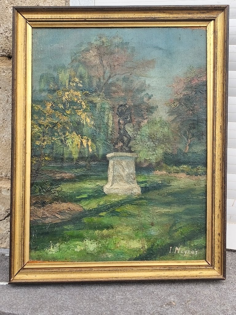 Huile sur toile parc signe Isidore meyers, Antiquités & Art, Enlèvement ou Envoi, Toile