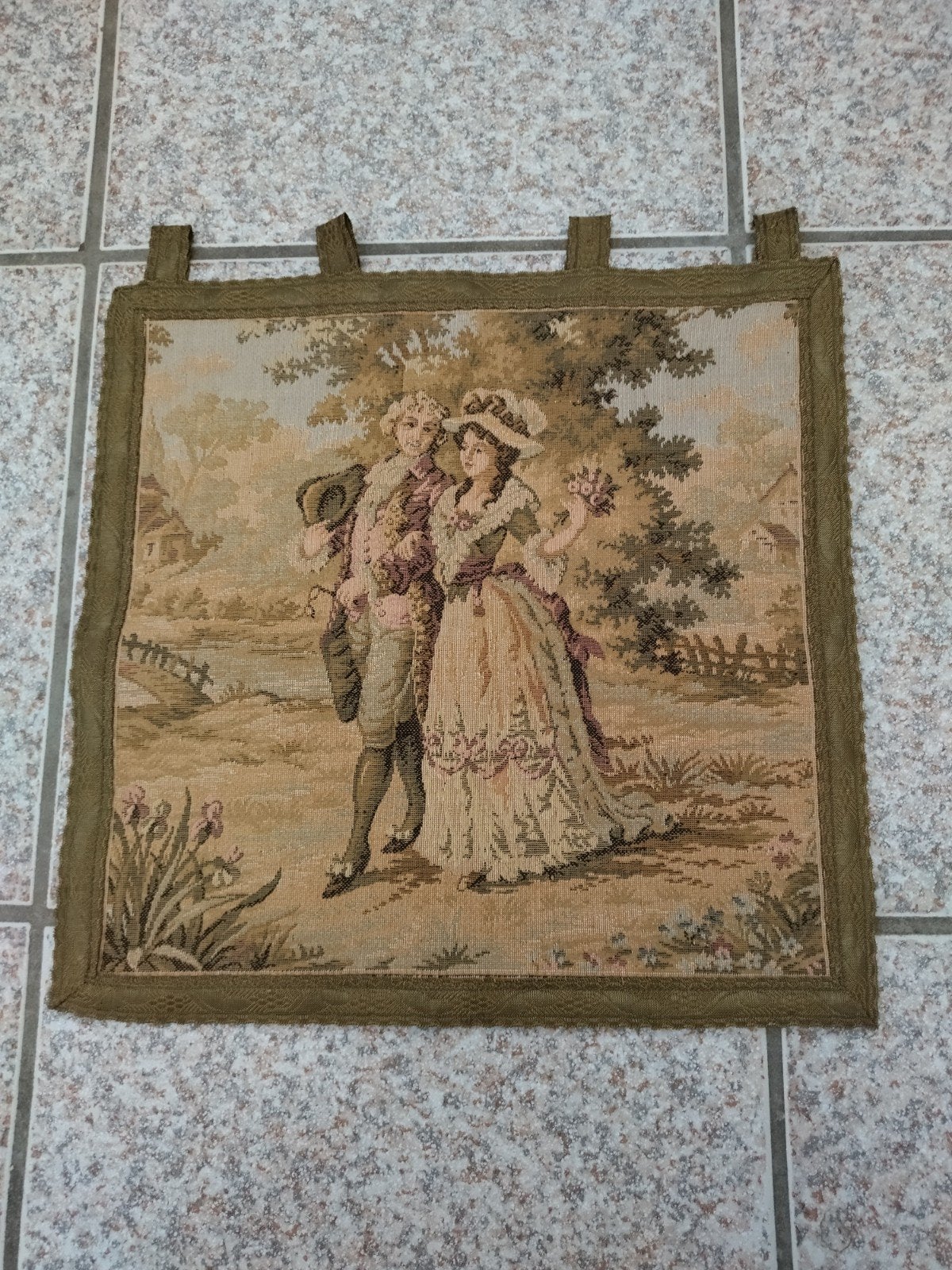 Petite tapisserie murale style Gobelin XXe, Beige, Tapisserie murale, Enlèvement ou Envoi, 33 cm