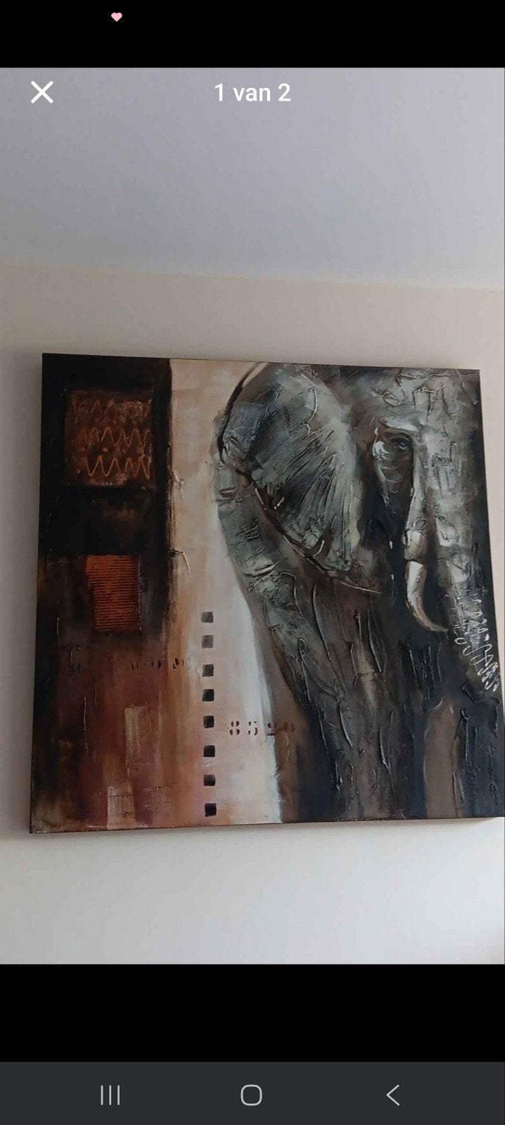 Canvas schilderij olifant, Ophalen, Gebruikt, Schilderij, 75 tot 100 cm