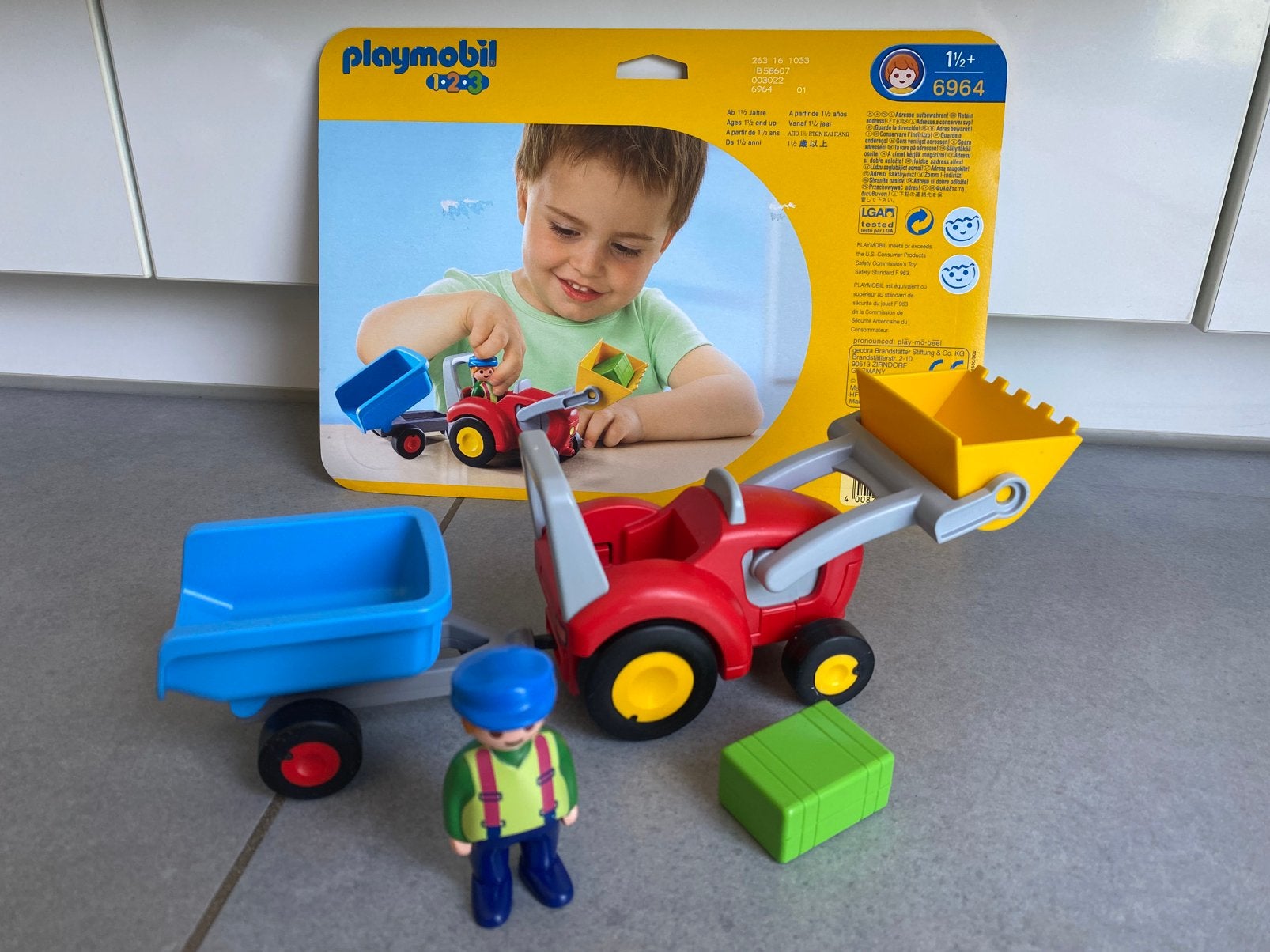 Plaumobil 123 boer met tractor en aanhangwagen 6964, Ophalen, Zo goed als nieuw