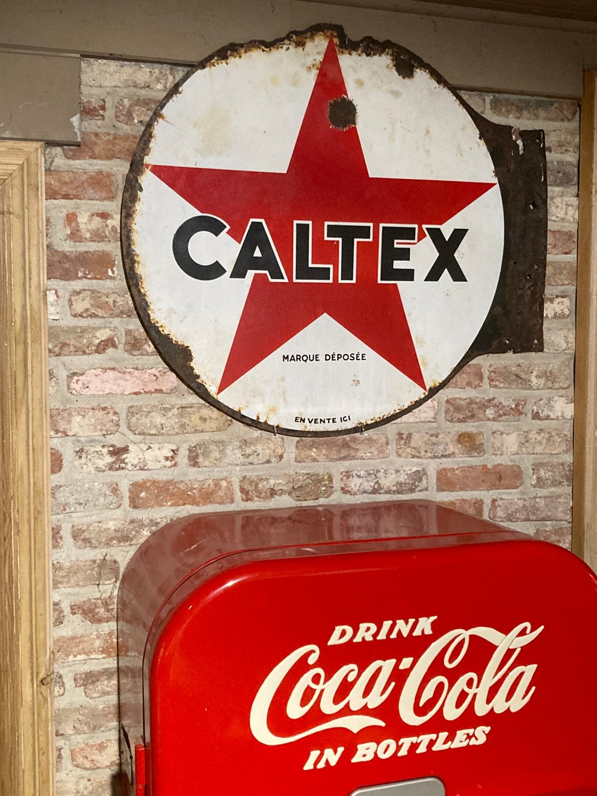 Caltex dubbelzijdige emaille 1930, Verzamelen, Ophalen, Gebruikt