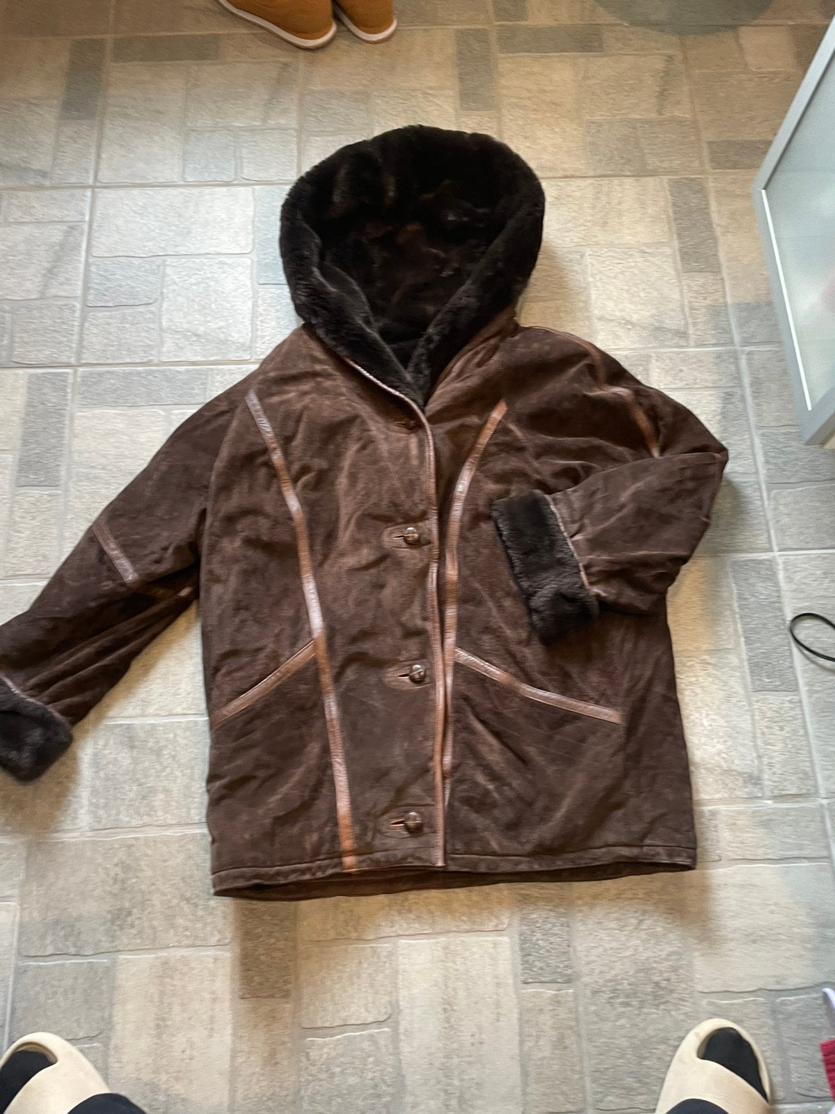 Veste en mouton retourner naturel, Kleding | Dames, Jassen | Winter, Ophalen, Zo goed als nieuw, Maat 46/48 (XL) of groter, Bruin
