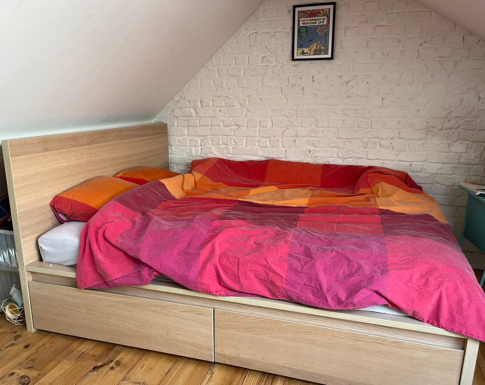 Bed & Matras / Lit & Matelas (pickup only), Bois d'échafaudage, Queen size, Brun, Enlèvement