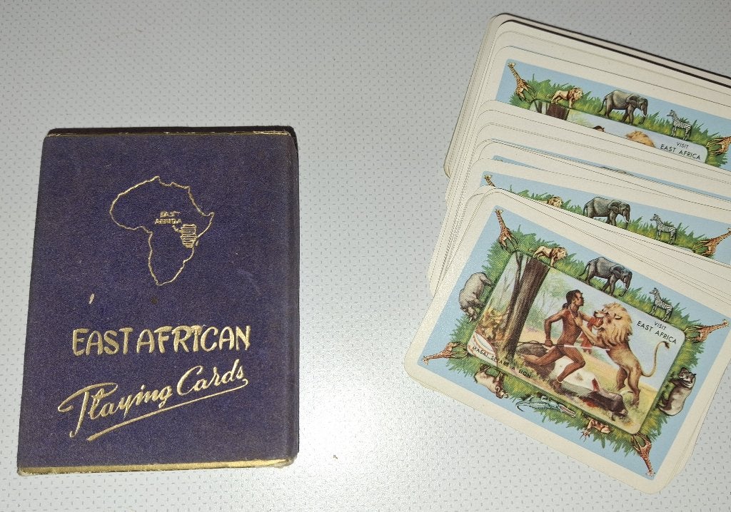 Jeu de cartes vintage "East African Playing Cards" – Complet, Antiquités & Art, Art | Dessins & Photographie, Enlèvement ou Envoi