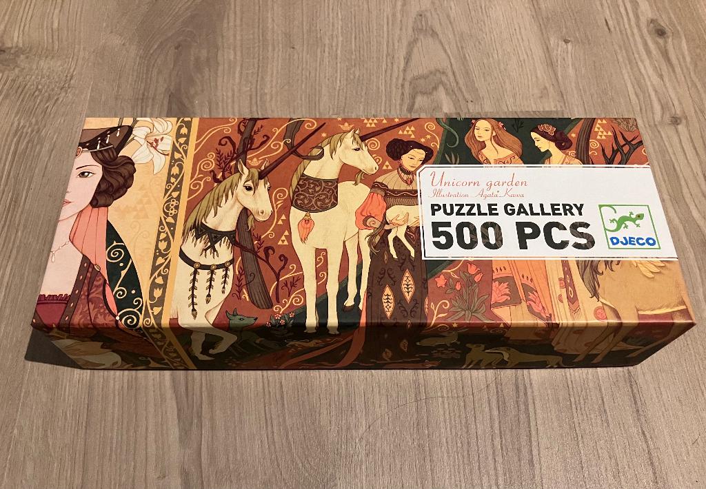 Puzzel Djeco - Tuin van de eenhoorn - 500 stukjes, Ophalen of Verzenden, 500 t/m 1500 stukjes, Zo goed als nieuw, Legpuzzel