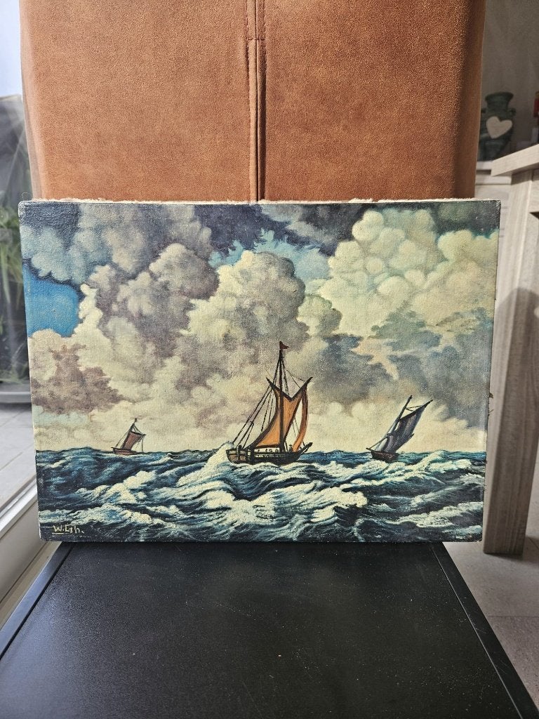 schilderij W. Ghesquière, Ophalen, Maritiem / water, Doek, Gesigneerd