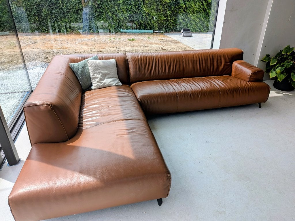 Cognac zetel, Huis en Inrichting, Ophalen, 250 tot 300 cm, Gebruikt, Hoekbank