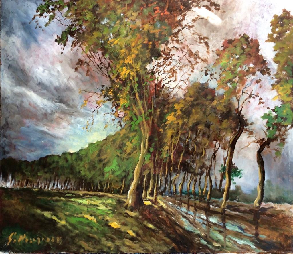 'Autumn Drive' Gaston Noelanders  huile sur toile 80 X 70 cm, Antiquités & Art, Enlèvement