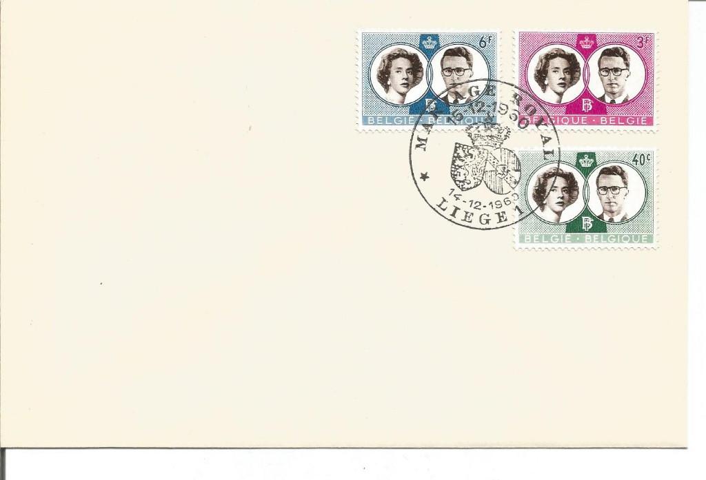 Enveloppe FDC BELGIQUE 14-12-60 - Mariage Royal 3 timbres, Timbres & Monnaies, Oblitéré, Enlèvement ou Envoi, Affranchi, Avec enveloppe