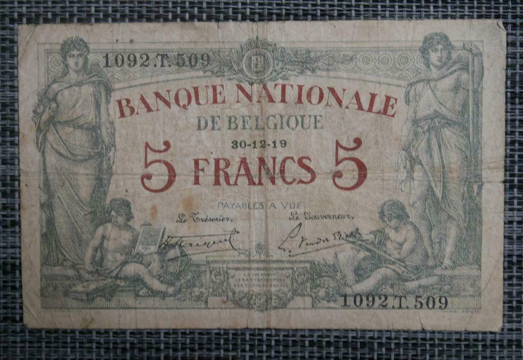 Billet 5 Francs Belgique 30.12.19, Enlèvement ou Envoi, Série