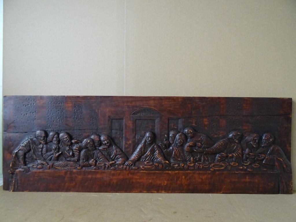 Sculpture sur bois La Cène sculpture sur bois 75x24cm 1950, Enlèvement ou Envoi, Utilisé, Autres types, Christianisme | Catholique